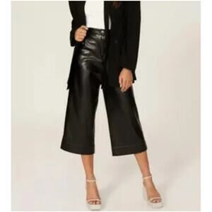 Natori Faux Vegan Leather Wide-Leg Crop Pants Size 6